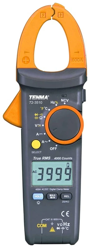 TENMA 400A True RMS AC/DC Digital Clamp Meter – LCD Display with Backlight, Diode & Continuity Testing, Max/Min & Data Hold, Auto Range, Flashlight, 3x AAA Batteries Included – 72-3510