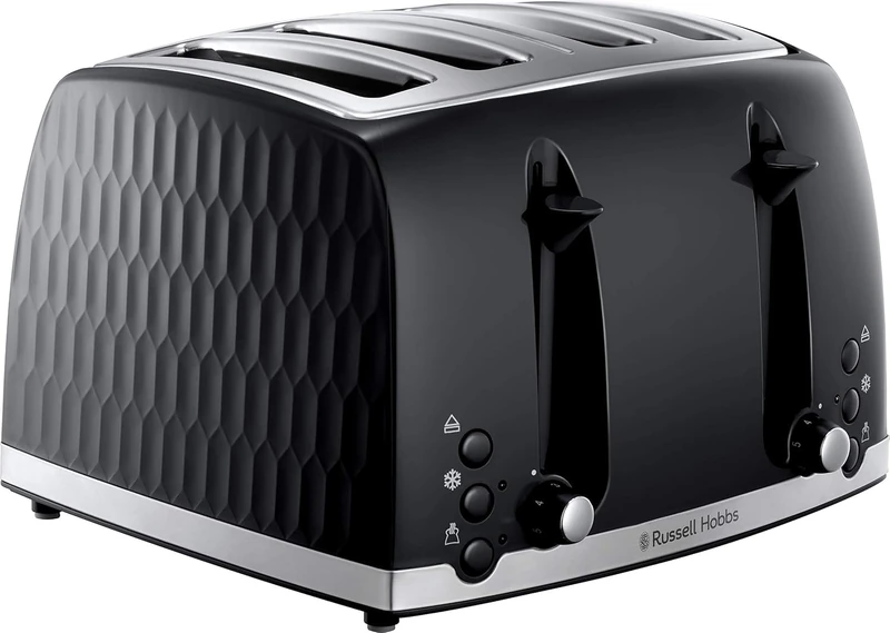 Russell Hobbs Honeycomb 4 Slice Toaster, Extra Wide Slots, 1500W, Black