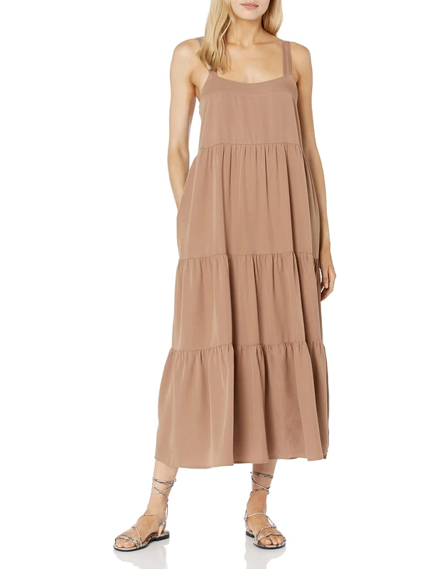 The Drop Women's Britt Tiered Maxi Tent Dress, Mushroom, L