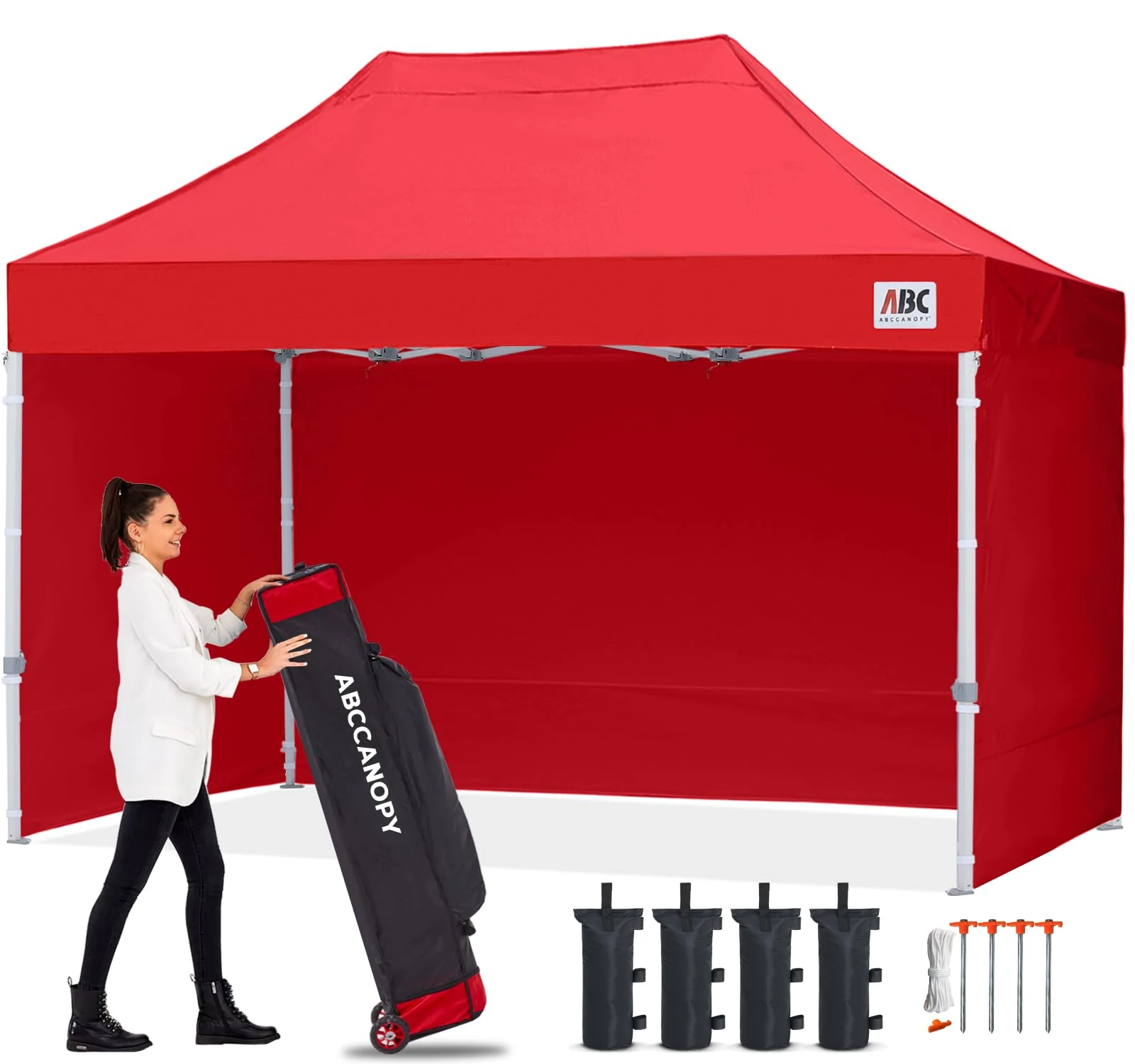 ABCCANOPY 3x4.5M Pop Up Gazebo Canopy Commercial Tents Market stall with 4 Removable Sidewalls and Roller Bag Bonus 4 Weight Bags (Red)