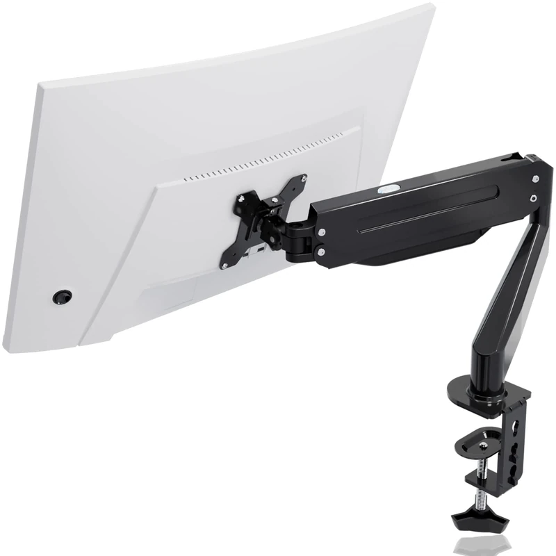 Suptek Single Monitor Arm Gas Spring, Monitor Arm Desk Mount for 17-32 inch Monitors up to 10kg, Tool Free Height Adjustable Screen Arm with Tilt Swivel Rotation, VESA 75/100mm, C-clamp/Grommet Option