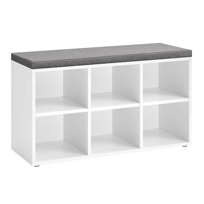 VASAGLE Bench, Shoe Cabinet Storage with 6 Compartments and 3 Adjustable Shelves, Easy to Assemble, Space-Saving, for Entryway, Bedroom, White LHS23WT, 87x48x30cm