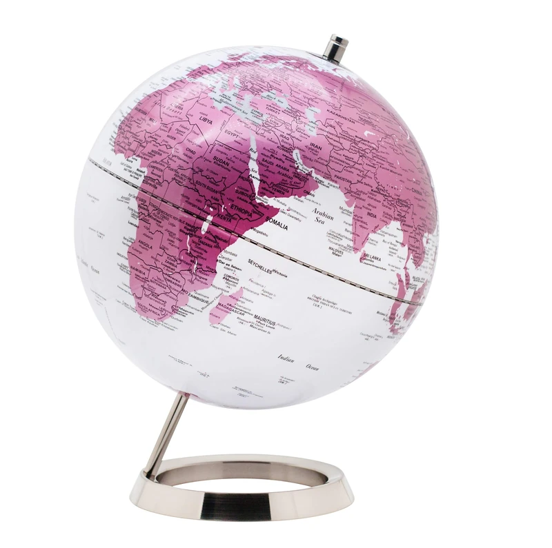 EXERZ 25cm World Globe with Stainless Steel Stand Metallic Colour Pink