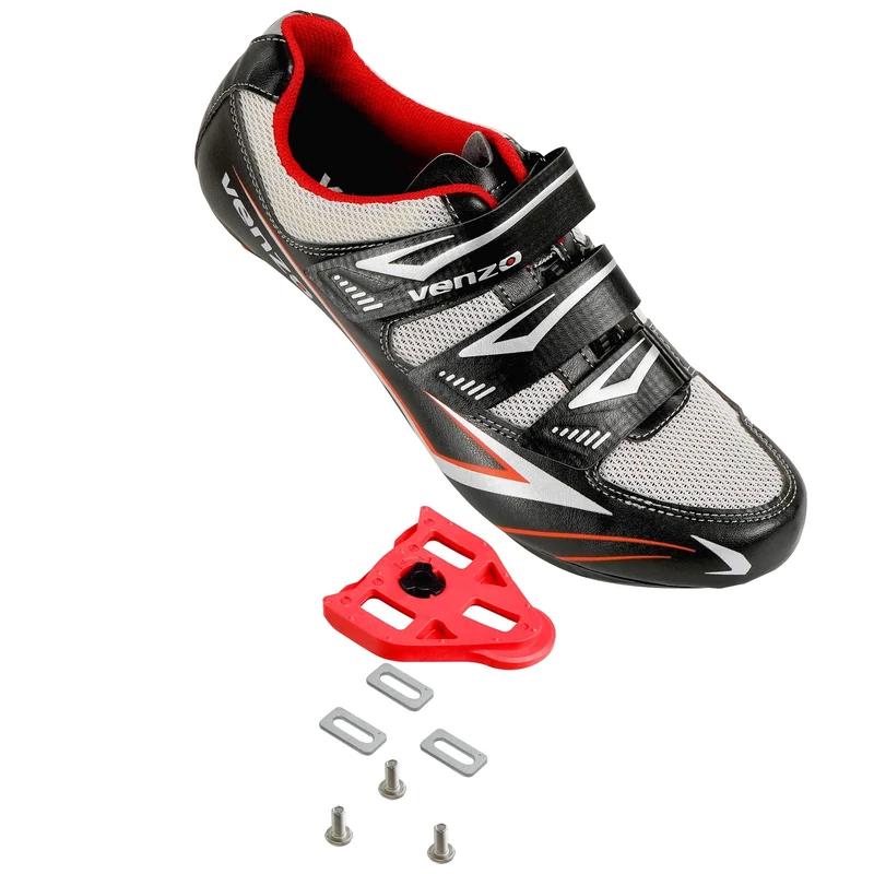 Venzo Bicycle Men's Road Cycling Riding Shoes - 3 Straps - Compatible with Look Delta & Shimano SPD-SL - Perfect for Road Racing Bikes Black Color 41 - Image 1