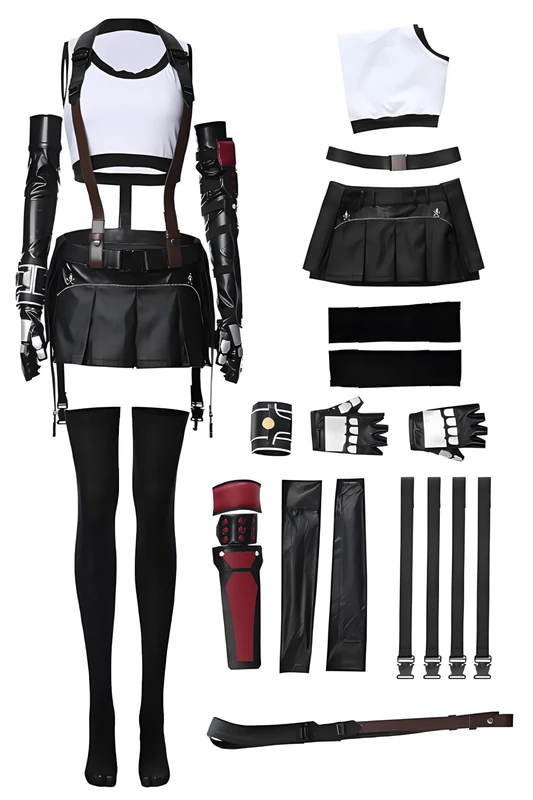 COSTHAT Final Fantasy VII Tifa Lockhart Cosplay Costume Outfit FF 7 Remake Halloween Uniform for Women - Black - Medium