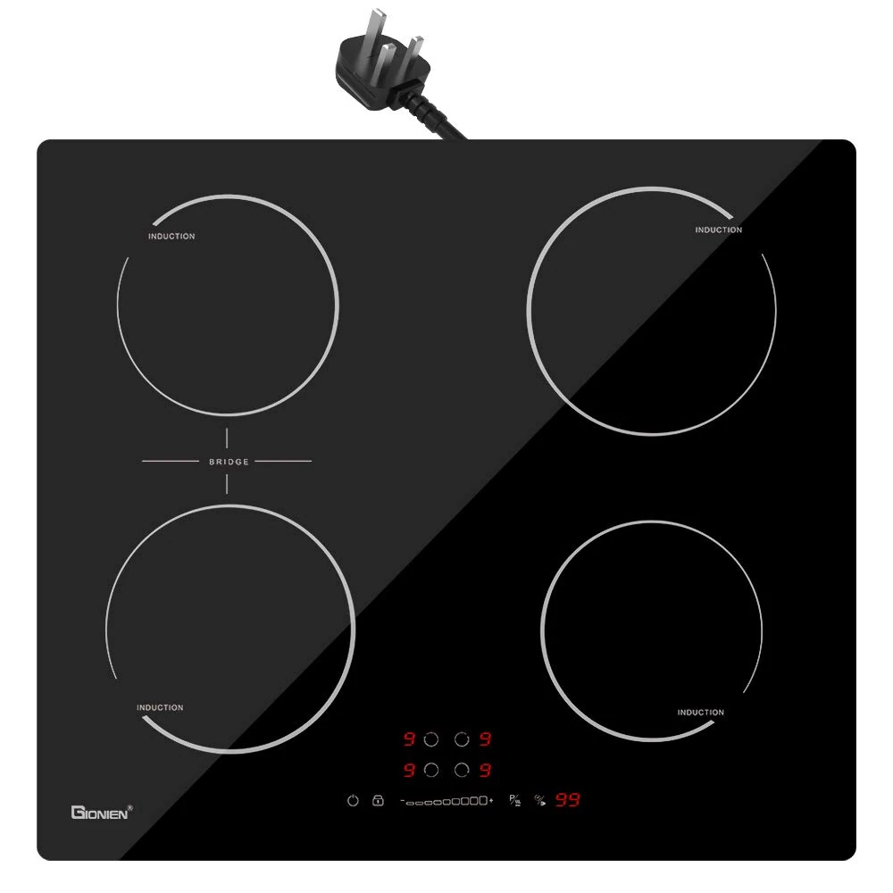 GlONlEN Plug-in Induction Hob 13 Amp 2800W,60cm Integrated Electric Cooktop with Bridge Zone, 4 Cooking Rings Cooker GIT470SP,Drop-in Ranges
