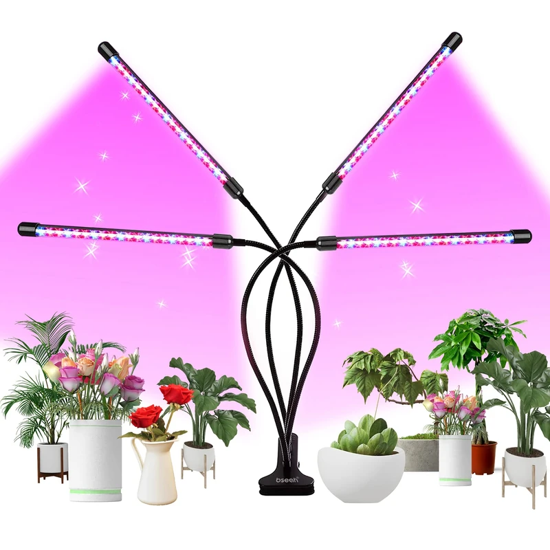 bseah 4-Head Full Spectrum LED Grow Light - 120deg Auto Timer
