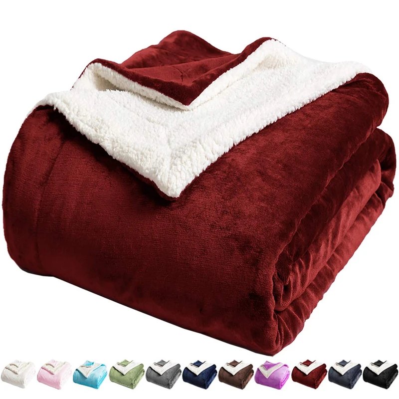 LBRO2M Sherpa Bed Blanket King Size Super Soft Fuzzy Plush Warm Cozy Fluffy Microfiber Couch Throw Velvet Fleece Double Reversible Luxurious Blankets (Deep Red, King(90x104 Inches))