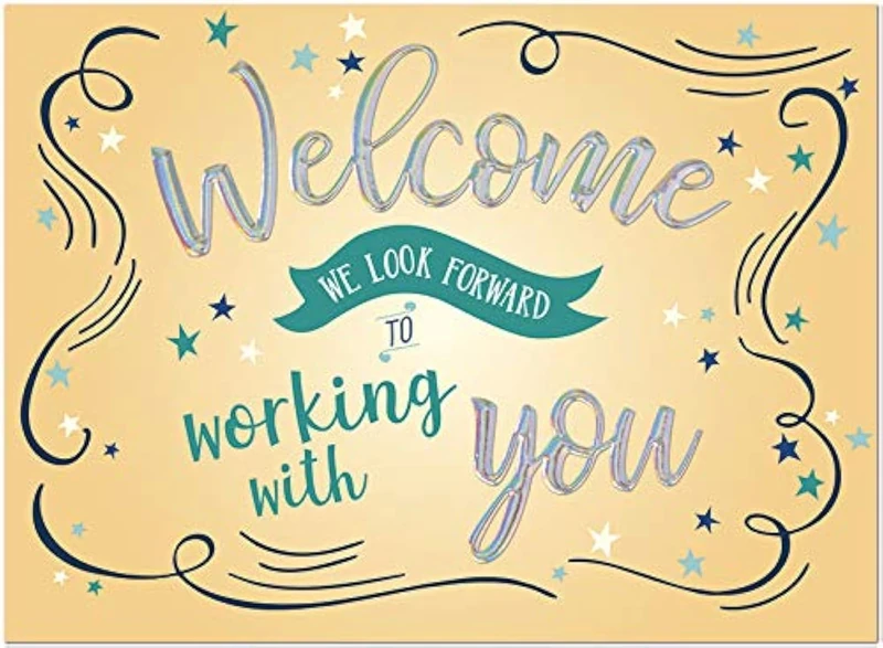 25 Employee Welcome Cards - Fun Typographic Design with Silver Holographic Foil Embossing - 26 White Envelopes - FSC Mix - Image 1