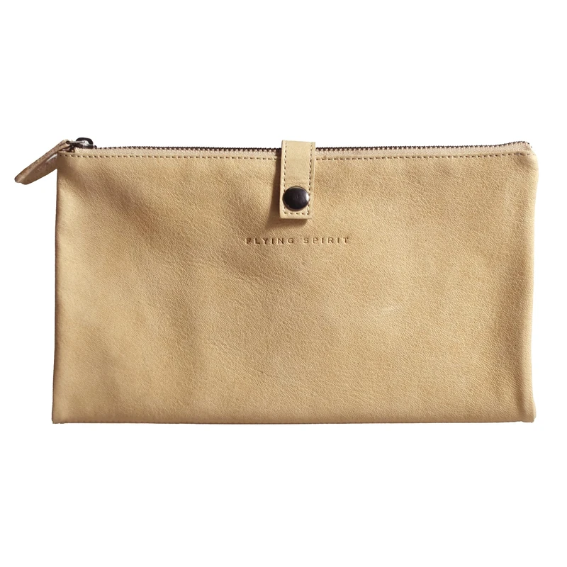 Clairefontaine - Ref 930029C - Flying Spirit Leather Flat Leather Sleeve - 27 x 23.6 x 2.8cm, 2 Compartment Design, Metal Zip Closure with Leather Puller - Beige - Image 1