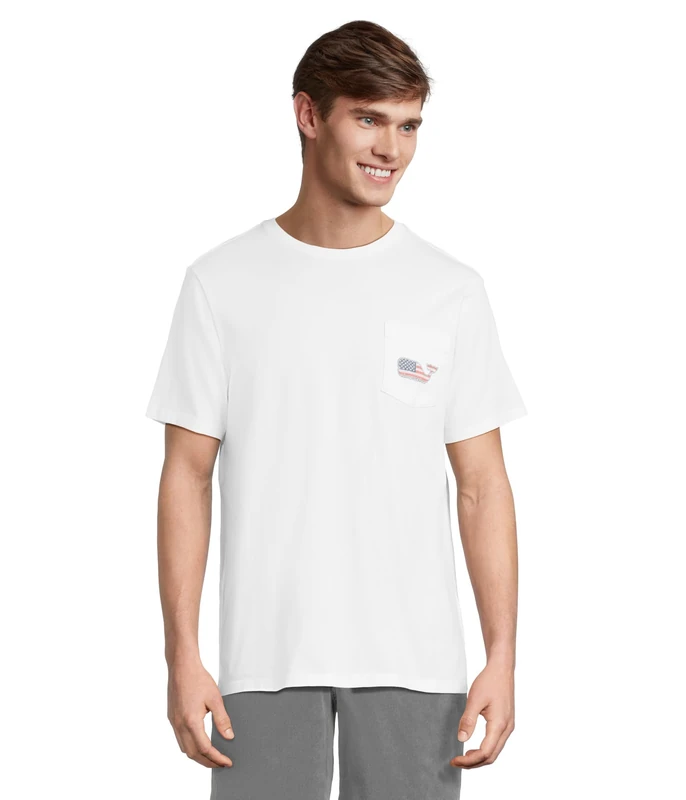 vineyard vines Men's Short-Sleeve V V Americana Whale Pocket T-Shirt, White Cap, Medium