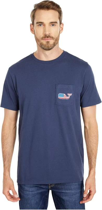 Vineyard Vines Men's Short-Sleeve V V Americana Whale Pocket T-Shirt, Blue Blazer, XXL