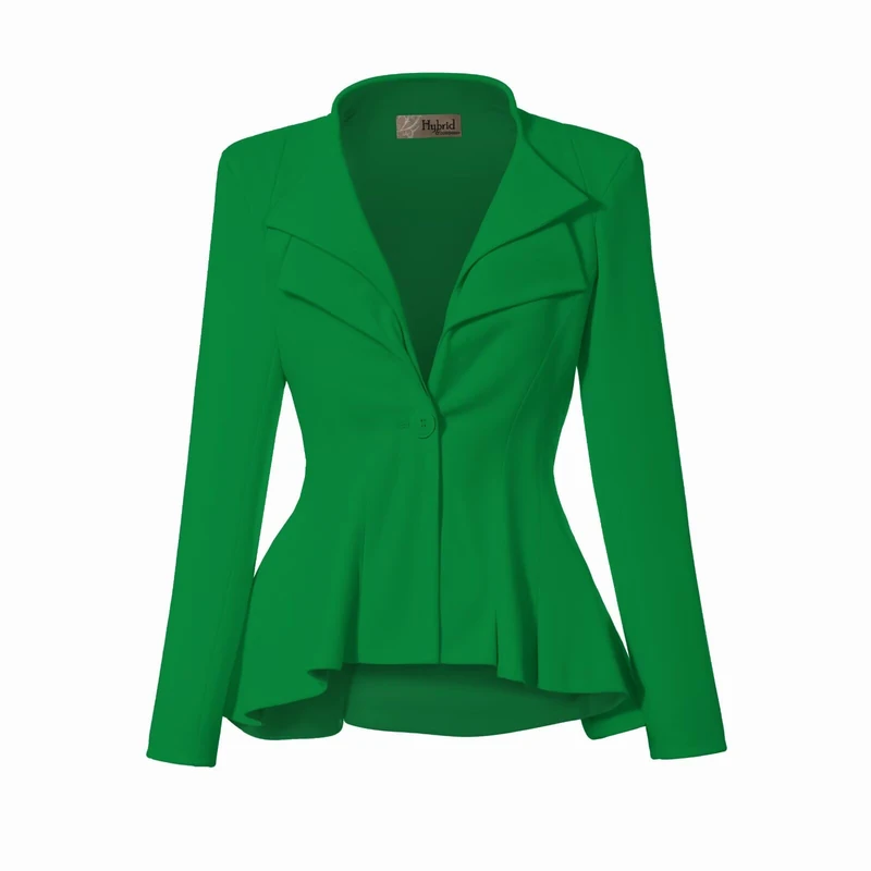 Hybrid & Company Women Double Notch Lapel Office Blazer JK43864 1073T Kelly GREE M