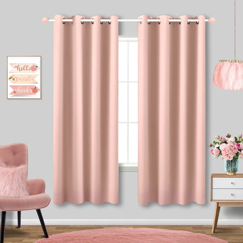 Blush Pink Curtains 63 Inch Length for Bedroom 2 Panels Set Blackout Drapes Boho Grommet Thermal Light Blocking Darkening Pastel Pretty Curtains for Living Room Window Girls Nursery Teen,63 in Long