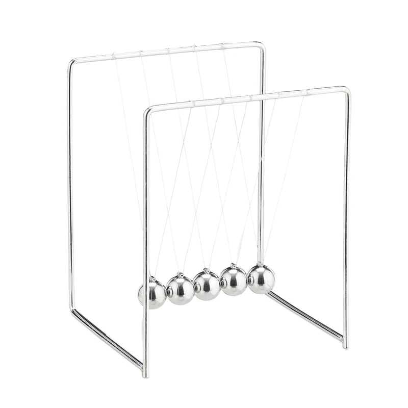 Relaxdays Newton’s Cradle, Pendulum with 5 Balls for Desk & Office, Metal, Physics Gadget, Silver