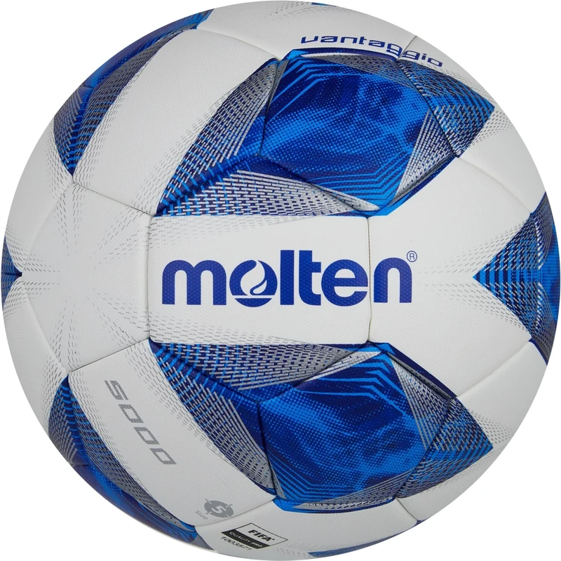 Molten Vantaggio 5000 Acentec Bonded Football, FIFA Quality Pro Match Ball, Durable Matt Texture PU Leather, Size 5 - For Boys and Girls Aged 14 plus & Adults, Hi-Vis Blue Flame Design