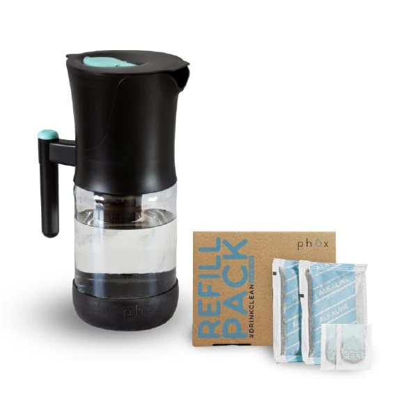 Phox V2 Water Filter | 2.2L Glass Water Filter Jug and Refillable Eco Cartridge Cartridge | 3 Month Supply