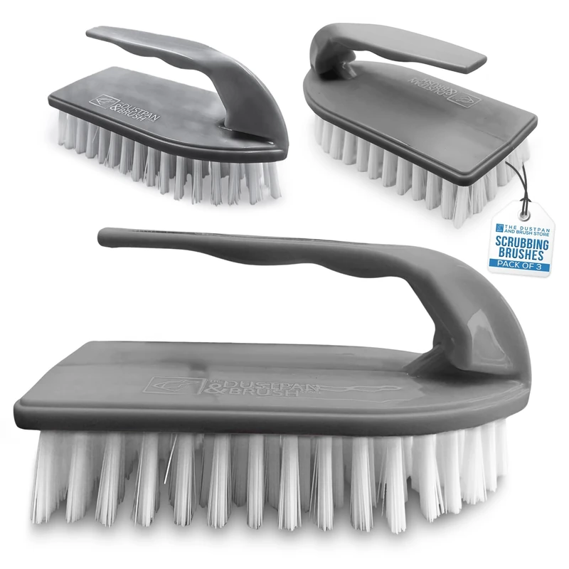 3pk Plastic Scrubbing Brush Floor Cleaning Hand Tools With Stiff Nylon Bristles Mould, Limescale and Grout Remover Ergonomic and Heavy Duty Cleaning Products For Home and Commercial Use