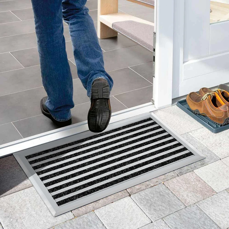 Nicoman Aluminium Barrier Dirt-Trapper Door Mat Metal Scrape Doormat, Ribbed Aluminum with Carpet