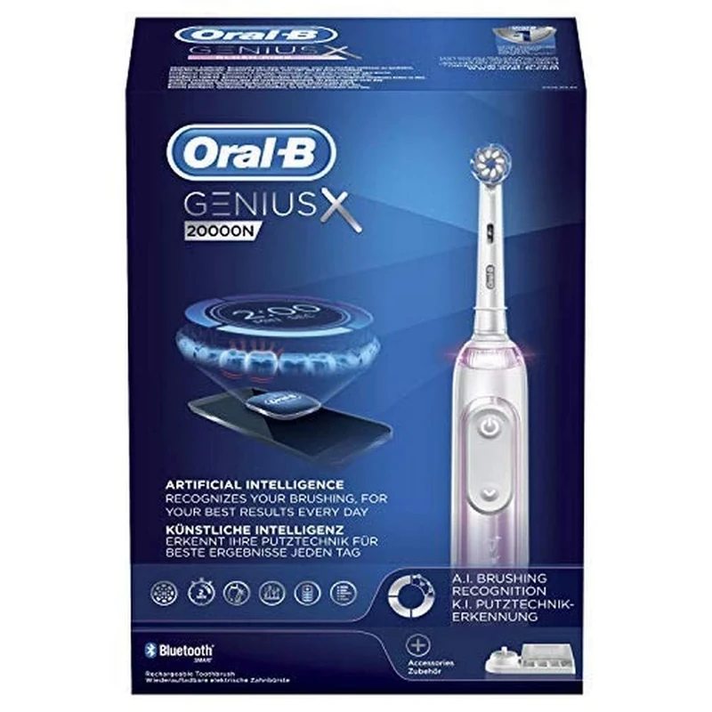Oral-B Genius X Rechargeable Electric Toothbrush, 1 Pink Artificial Intelligence Toothbrush, 1 Spare Head, 1 Travel Case with Charger