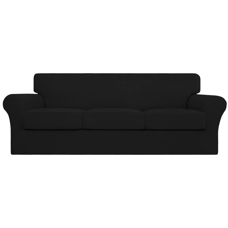 Easy-Going 4 Pieces Stretch Sofa Covers for Dogs Couch Covers for Couch, Washable Couch Covers for 3 Separate Cushions, Elastic Jacquard Fabric for Pets Kids (Black, Sofa)
