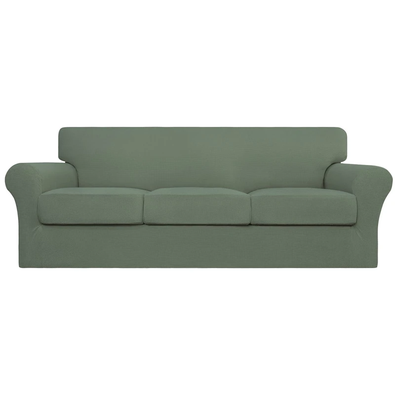 Easy-Going 4 Pieces Stretch Couch Cover Sofa Cover for Dogs Washable Sofa Slipcover for 3 Separate Cushion Couch Spandex Jacquard Fabric Elastic Furniture Protector for Pets, Kid(Greyish Green, Sofa)