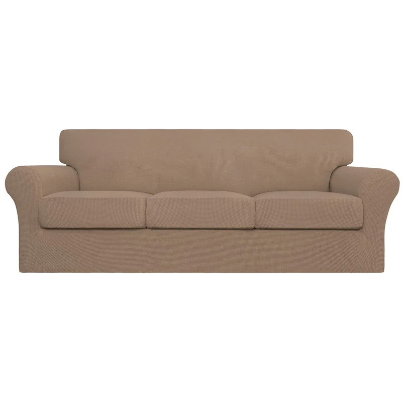Easy-Going 4 Pieces Stretch Couch Cover Sofa Cover for Dogs Washable Sofa Slipcover for 3 Separate Cushion Couch Spandex Jacquard Fabric Elastic Furniture Protector for Pets, Kids (Camel, Sofa)
