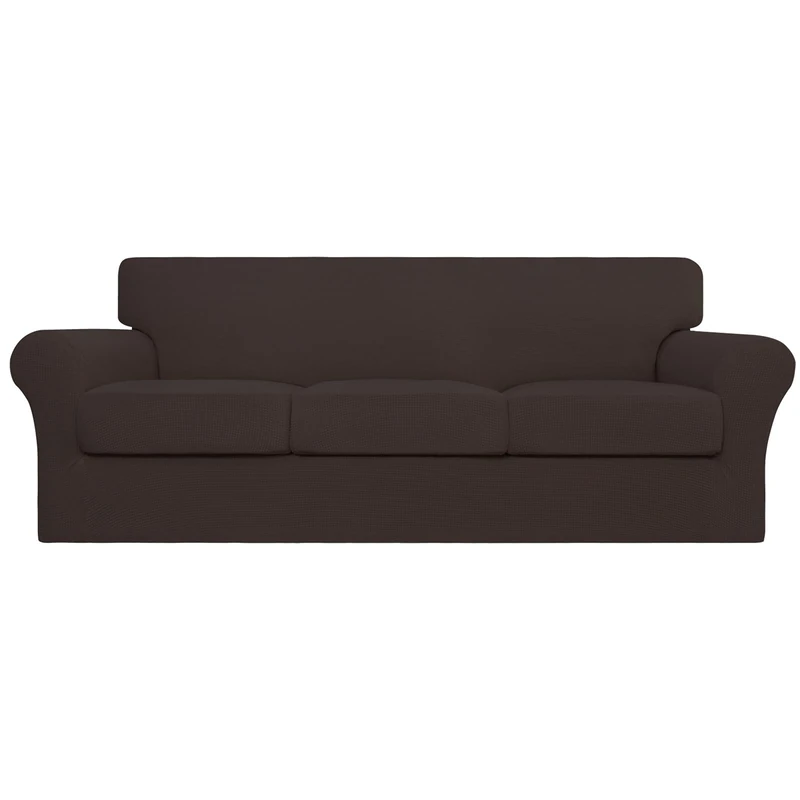Easy-Going 4 Pieces Stretch Couch Cover Sofa Cover for Dogs Washable Sofa Slipcover for 3 Separate Cushion Couch Spandex Jacquard Fabric Elastic Furniture Protector for Pets, Kids (Chocolate, Sofa)