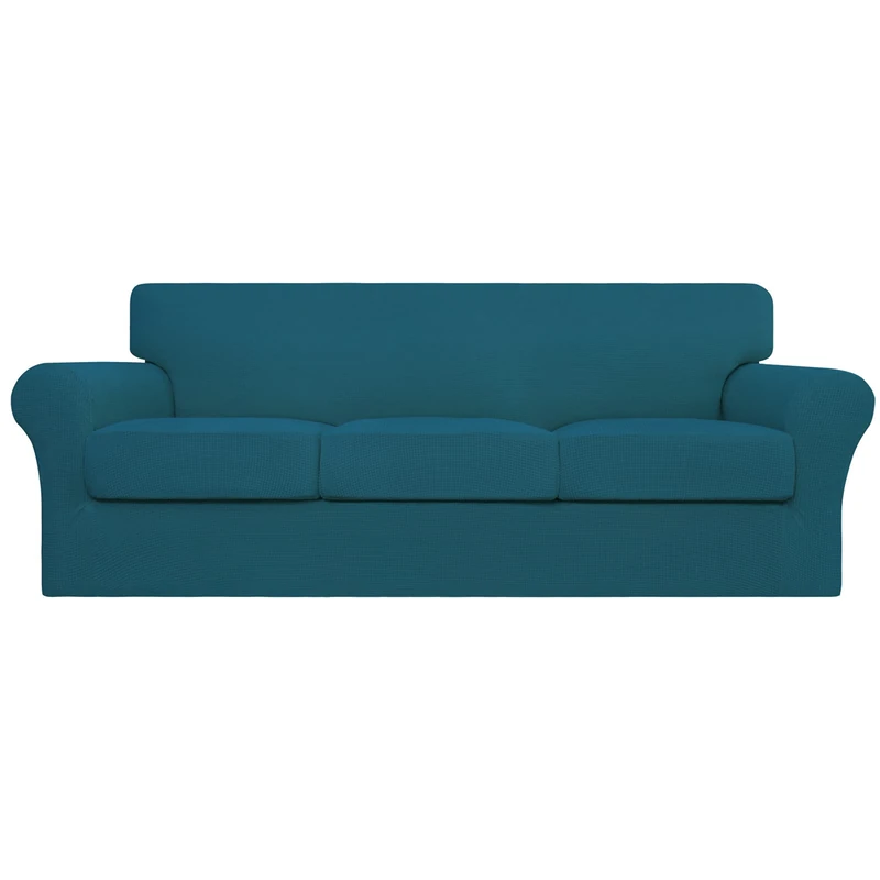 Easy-Going 4 Pieces Stretch Couch Cover Sofa Cover for Dogs Washable Sofa Slipcover for 3 Separate Cushion Couch Spandex Jacquard Fabric Elastic Furniture Protector for Pets, Kids(Peacock Blue, Sofa)