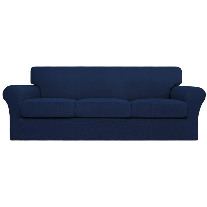 Easy-Going 4 Pieces Stretch Couch Cover Sofa Cover for Dogs Washable Sofa Slipcover for 3 Separate Cushion Couch Spandex Jacquard Fabric Elastic Furniture Protector for Pets, Kids (Navy, Sofa)