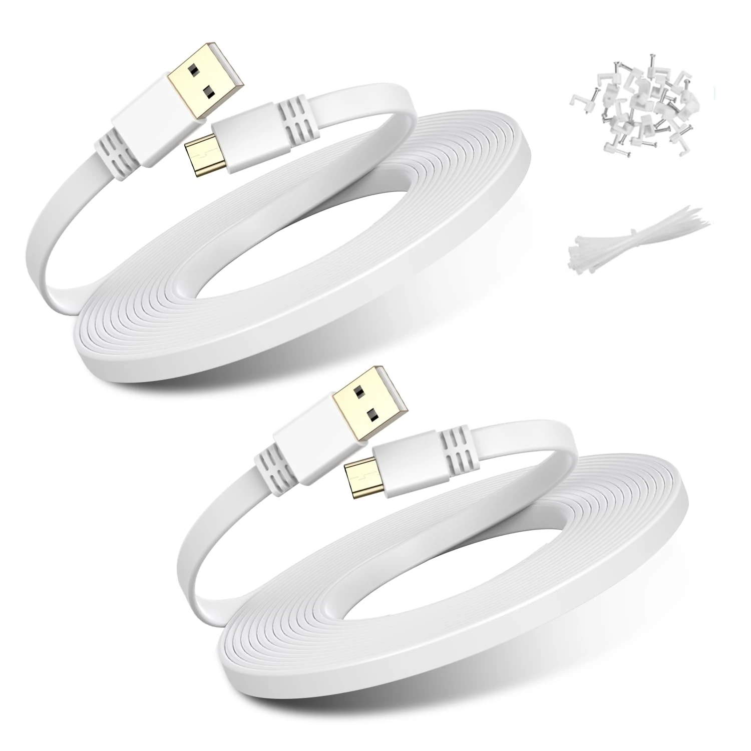 BASESAILOR Micro USB Power Cable 3M/2Pack,Flat Micro USB Charging Power Cord,Charger for Wyze Cam V3,Pan V4,Nest Yi,Blink Mini XT XT2 Outdoor/Indoor 3rd Gen,Zmodo,Furbo Dog,Netvue,Xbox One Controller