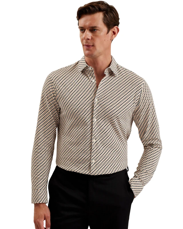 Ted Baker London belsise-ls Regular geo Print Jersey Shirt, tan - Image 1