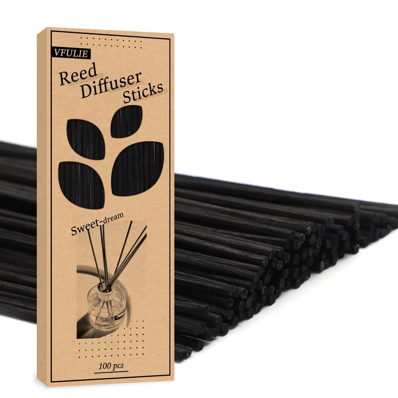 VFULIE 100 Pieces Reed Diffuser Sticks, Natural Wood Rattan Reed Sticks Aroma Diffuser Sticks Replacement for Aroma Fragrance Essential Oil Diffuse (Black)