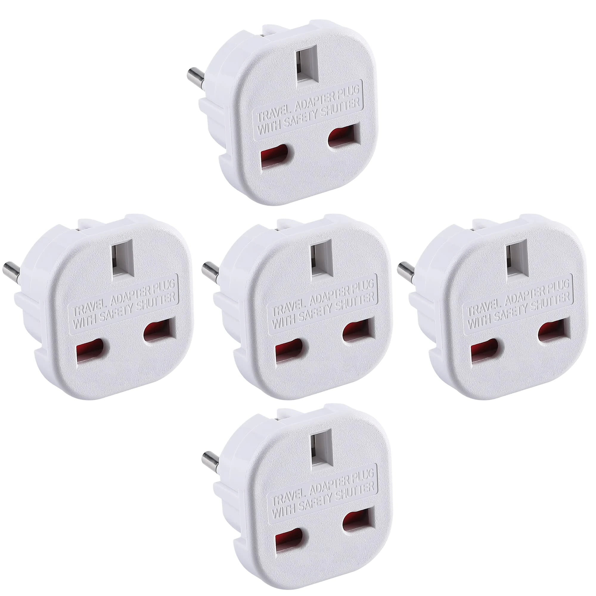 DAPTER 5 Pack White UK to European Plug Adapter | Travel Adapter UK to Europe | Euro Plug Adapter (Type G to C, E, F) | Travel Plugs UK to EU Countries (SPAIN, ITALY, GREECE, TURKEY, POLAND & More)