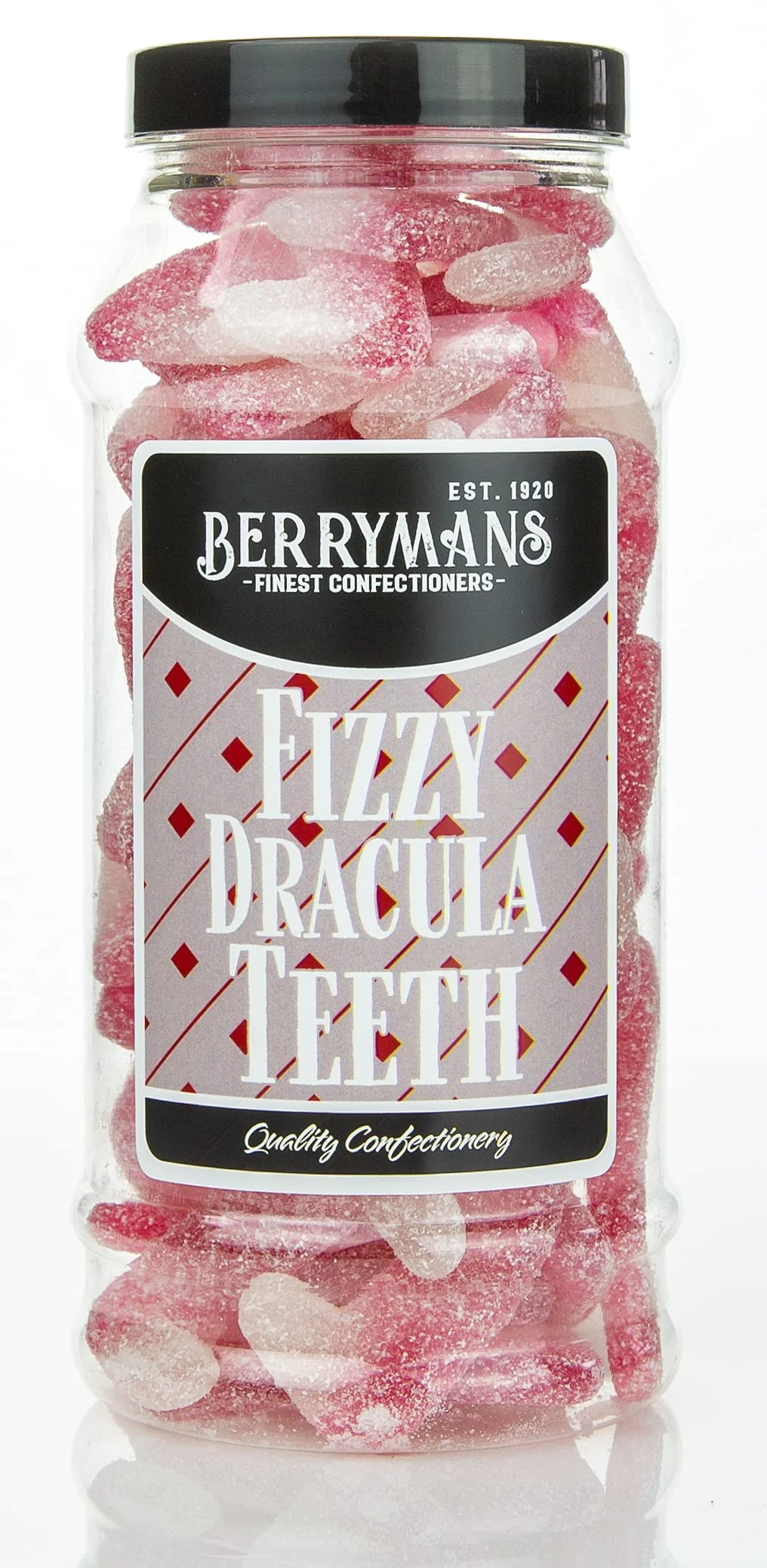 Original Fizzy Jelly Dracula Vampire Teeth Fangs Vegan Retro Sweets Gift Jar by Berrymans Sweet Shop - Classic Sweets, Traditional Taste.