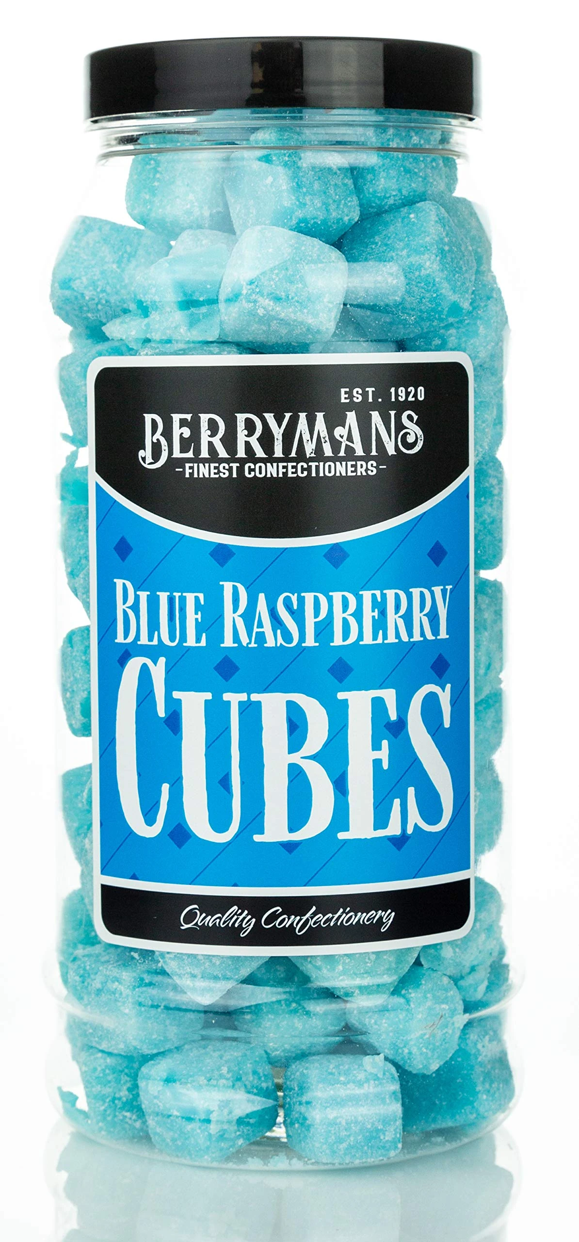 Original Blue Raspberry Cubes Retro Boiled Sweets Gift Jar by Berrymans Sweet Shop - Classic Sweets, Traditional Taste.