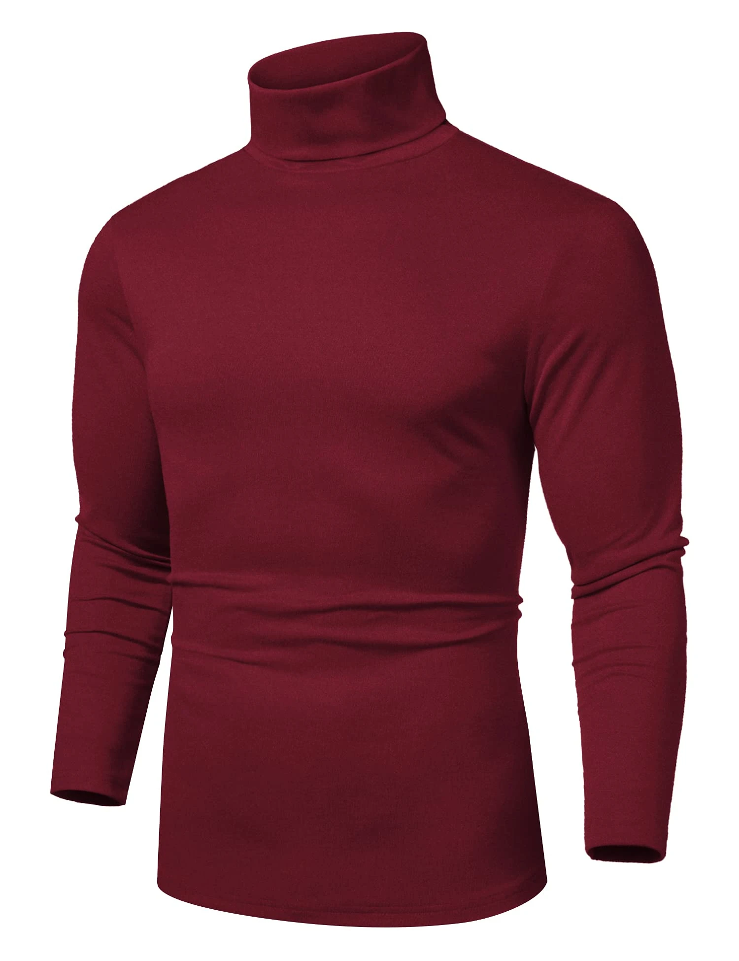 Coofandy Men's Slim Fit Basic Turtleneck T-Shirts, Casual Knitted Jumper, Wine red, L