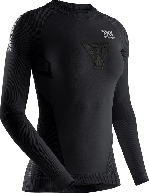 X-BIONIC INVENT 4.0 Running Shirt Long Sleeves Women Sports Jersey Running Jogging Training Fitness Gym Compression Baselayer Top - Black/Charcoal, X-Small