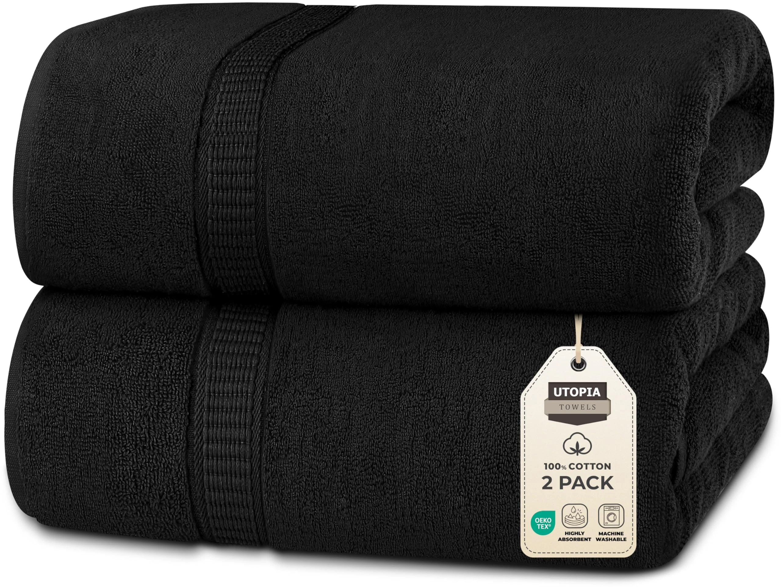 Utopia Towels - Premium Jumbo Bath Sheet (90 x 180 cm, 2 Pack) - 100% Ring Spun Cotton Highly Absorbent and Quick Dry Extra Large Bath Sheet - Super Soft Hotel Quality Towel (Black)