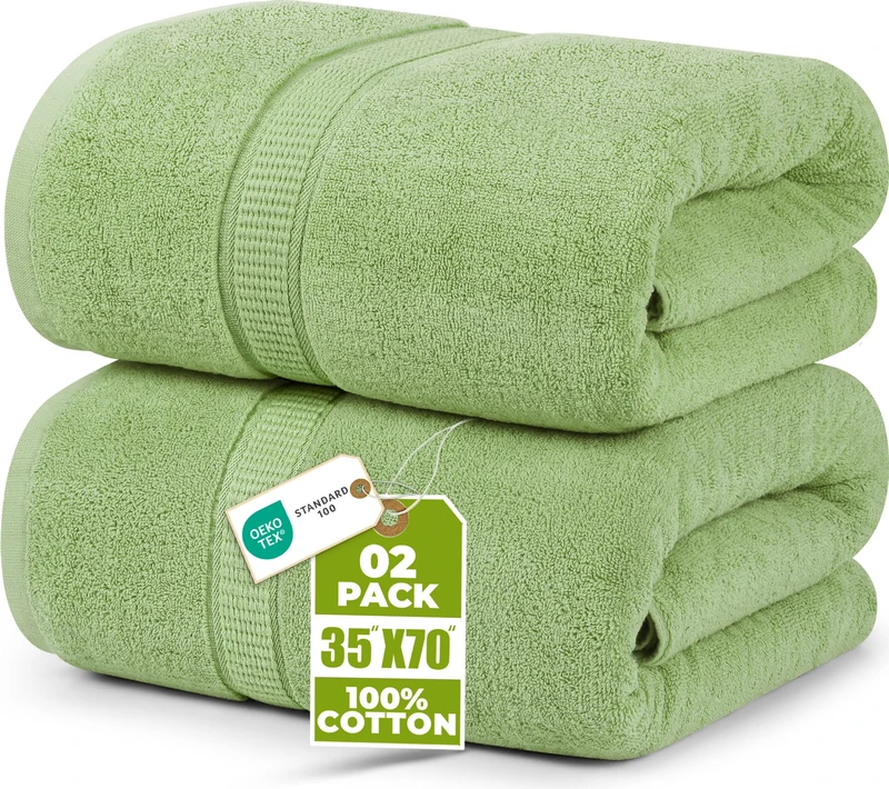Utopia Towels - Premium Jumbo Bath Sheet (90 x 180 cm, 2 Pack) - 100% Ring Spun Cotton Highly Absorbent and Quick Dry Extra Large Bath Sheet - Super Soft Hotel Quality Towel (Sage Green)
