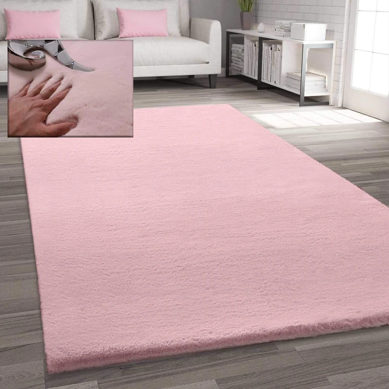 VIMODA bunny1000_rose_8-1 Faux Fur Rug in Rose Dense Fluffy Silky Shine 80 x 150 cm Pink