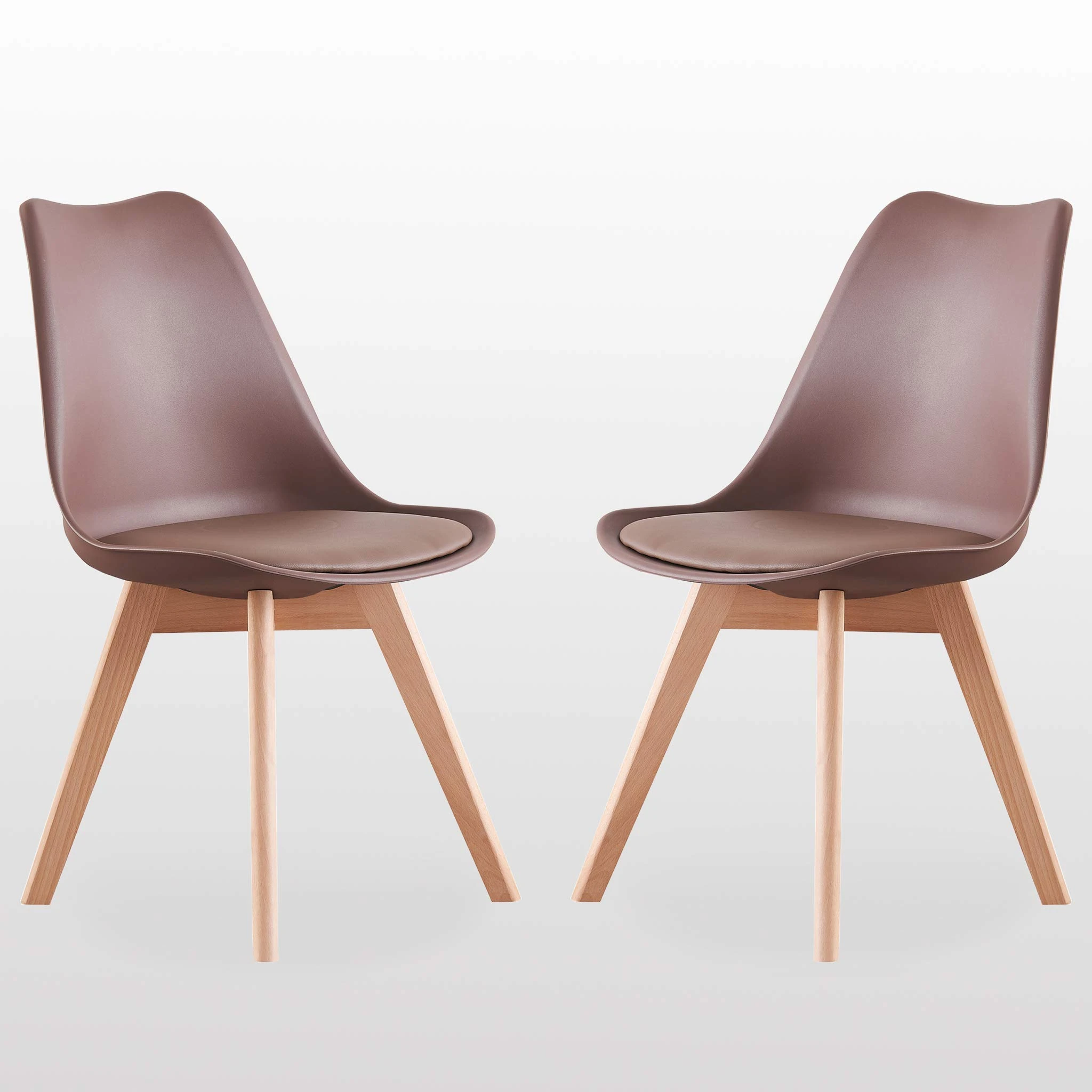 P&N Homewares Retro Modern Dining Chairs – Lorenzo Plastic Chairs with Cushioned Pad Seat & Solid Beech Wooden Legs - Mid Century Side Chair for Dining Room Living Room Kitchen Office Lounge
