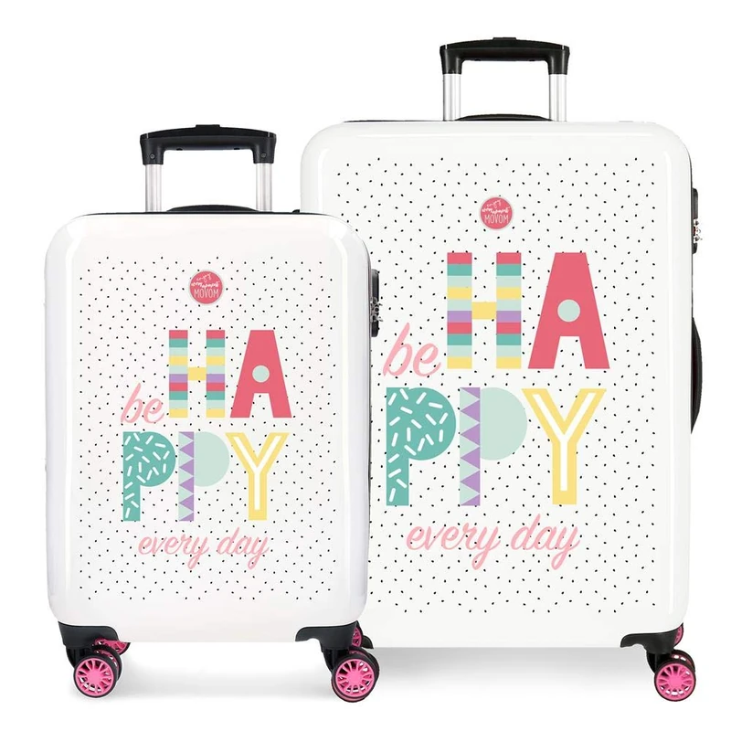 Enso Be Happy Pink Luggage Set 55/68 cm Rigid ABS Combination Lock 104 Litre 4 Double Wheels Hand Luggage