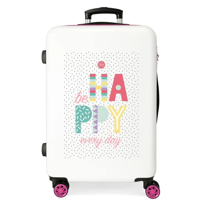 MOVOM Enso Be Happy Pink Medium Suitcase 45x68x26 cm Rigid ABS Combination Lock 70 Litre 3.7 kg 4 Double Wheels