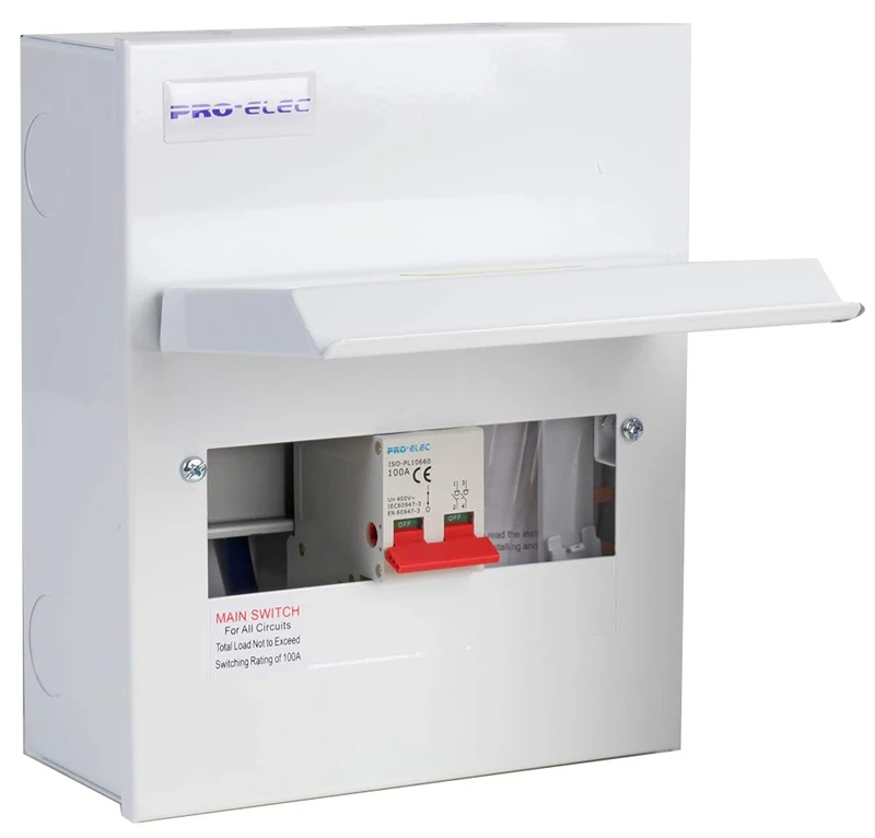 Pro Elec PEL00431 8 Way metal Consu mer Unit, 100A main Switch - Image 1