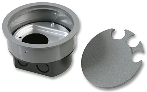 PRO ELEC Circular Floor Box with Socket Plate – 125mm Grey, 3 Cable Access Ports – CR125FBGSP