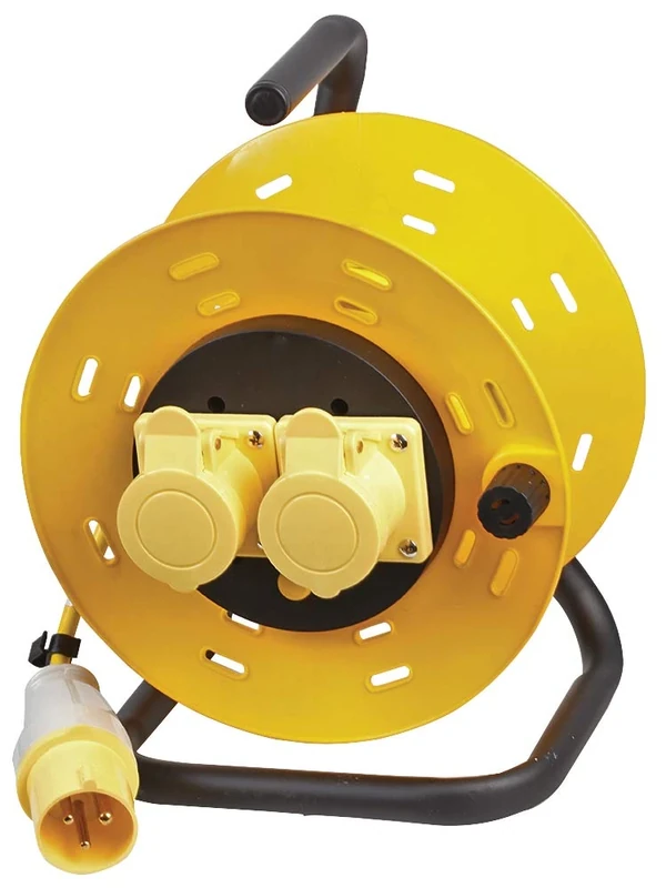 Pro Elec PEL00954 110V 2-Gang Extension Reel, 16A, 25 m, Yellow
