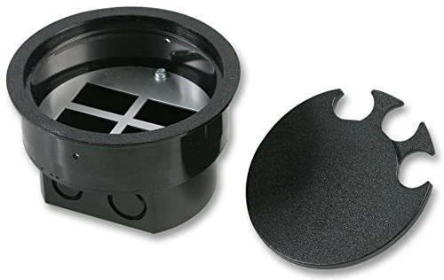 PRO ELEC Circular Floor Box with RJ45 Plate – 125mm Black, 4-Way RJ45/BT Plate, ABS Housing