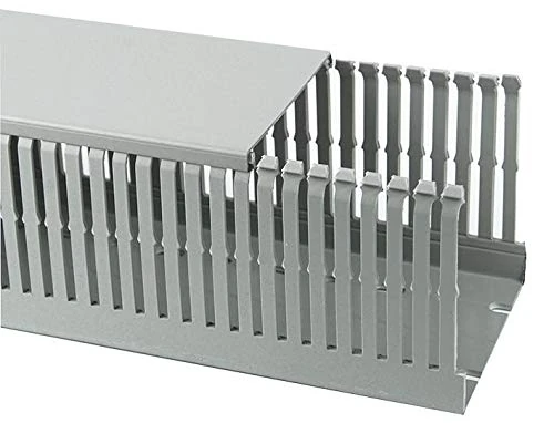 PRO POWER Slotted Trunking 100mm x 100mm x 2m – Grey RAL7030, PVC, 4 Pack | Cable Management Ducting