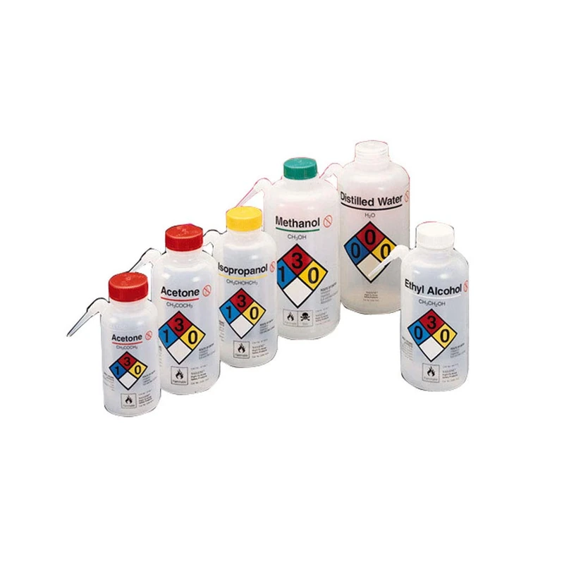 Nalgene 2436-0506 Polyethylene Side Mouth Pissette with Marking Sodium Hypochlorite Stopper 500 ml Pack of 4 White